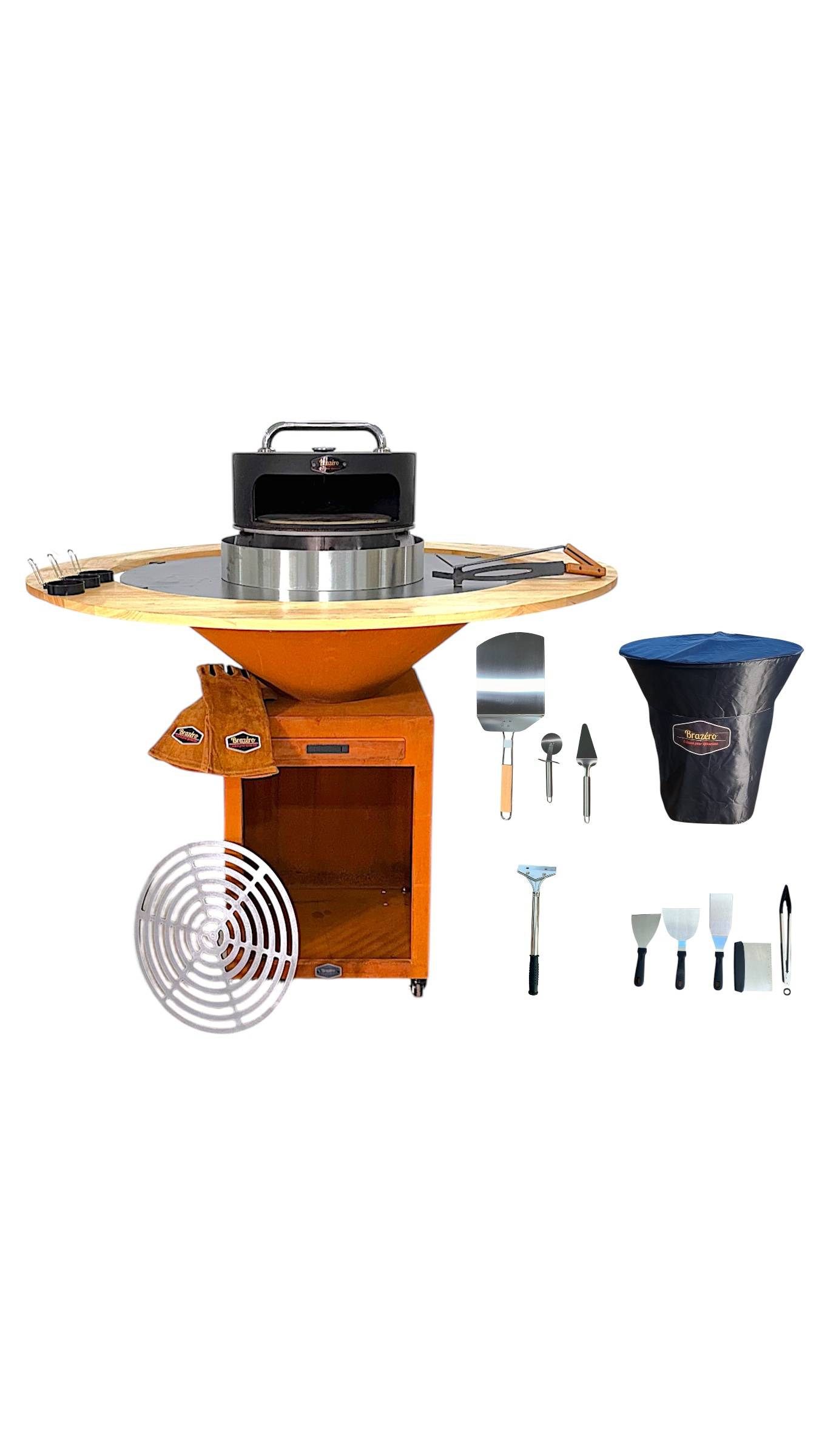 Brasero plancha acier corten Ø100 cm avec four à pizza, grille réglable et ustensiles inclus – Brazéro cuisson pour épicurien - Image 1