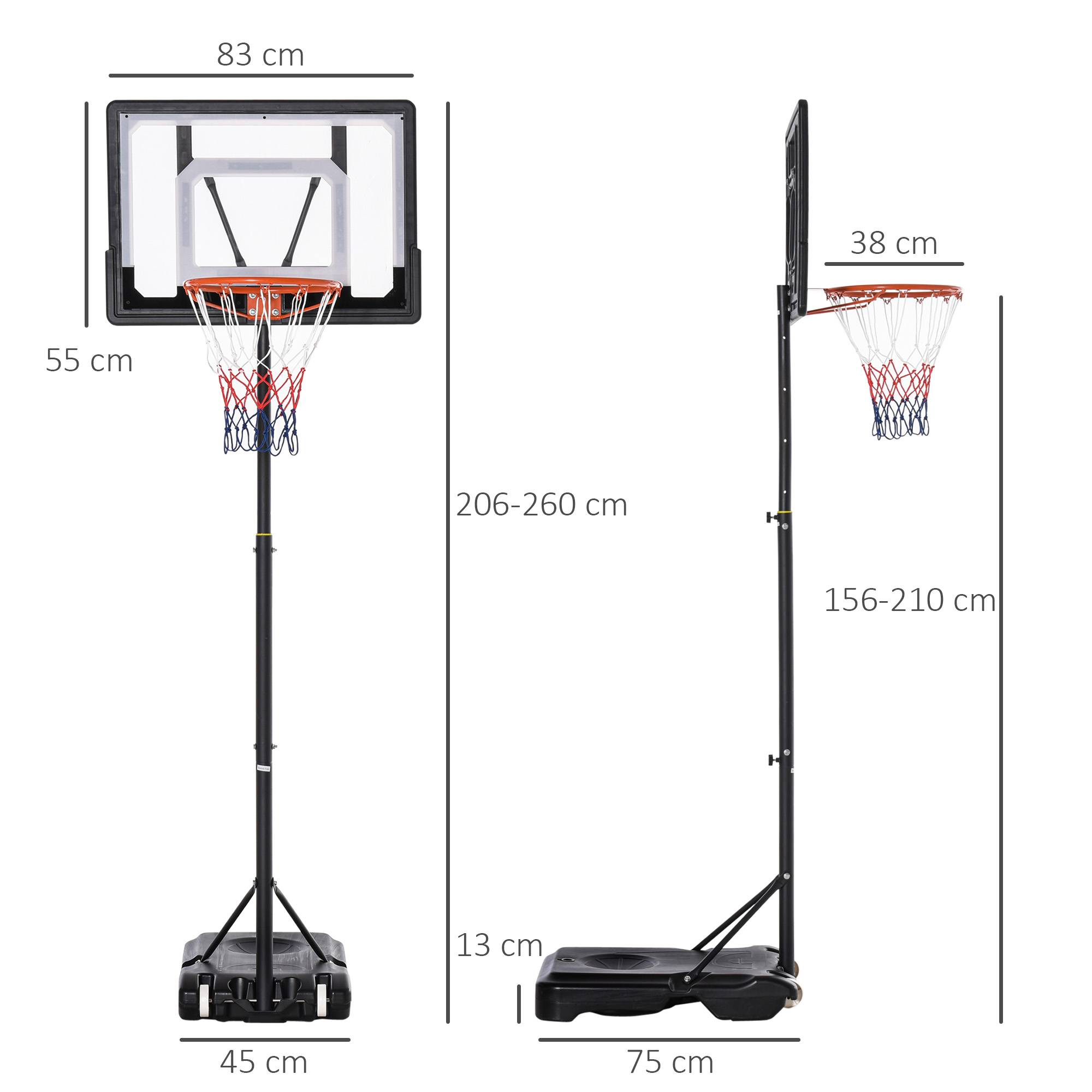 ComfortXL - Panier de basket mobile acier noir hauteur réglable 156-210 cm intérieur extérieur pour adolescents sur roulettes - Image 3