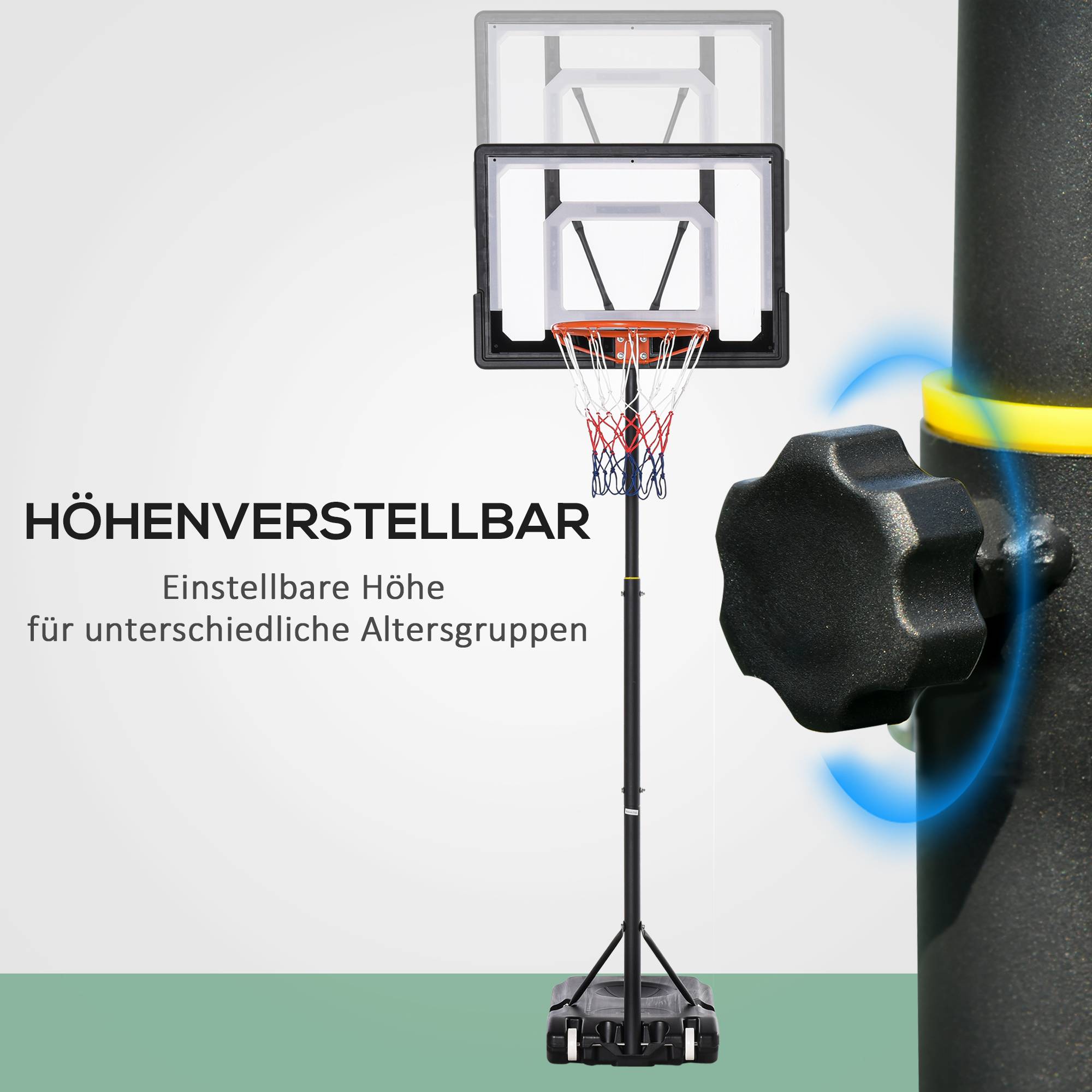ComfortXL - Panier de basket mobile acier noir hauteur réglable 156-210 cm intérieur extérieur pour adolescents sur roulettes - Image 4