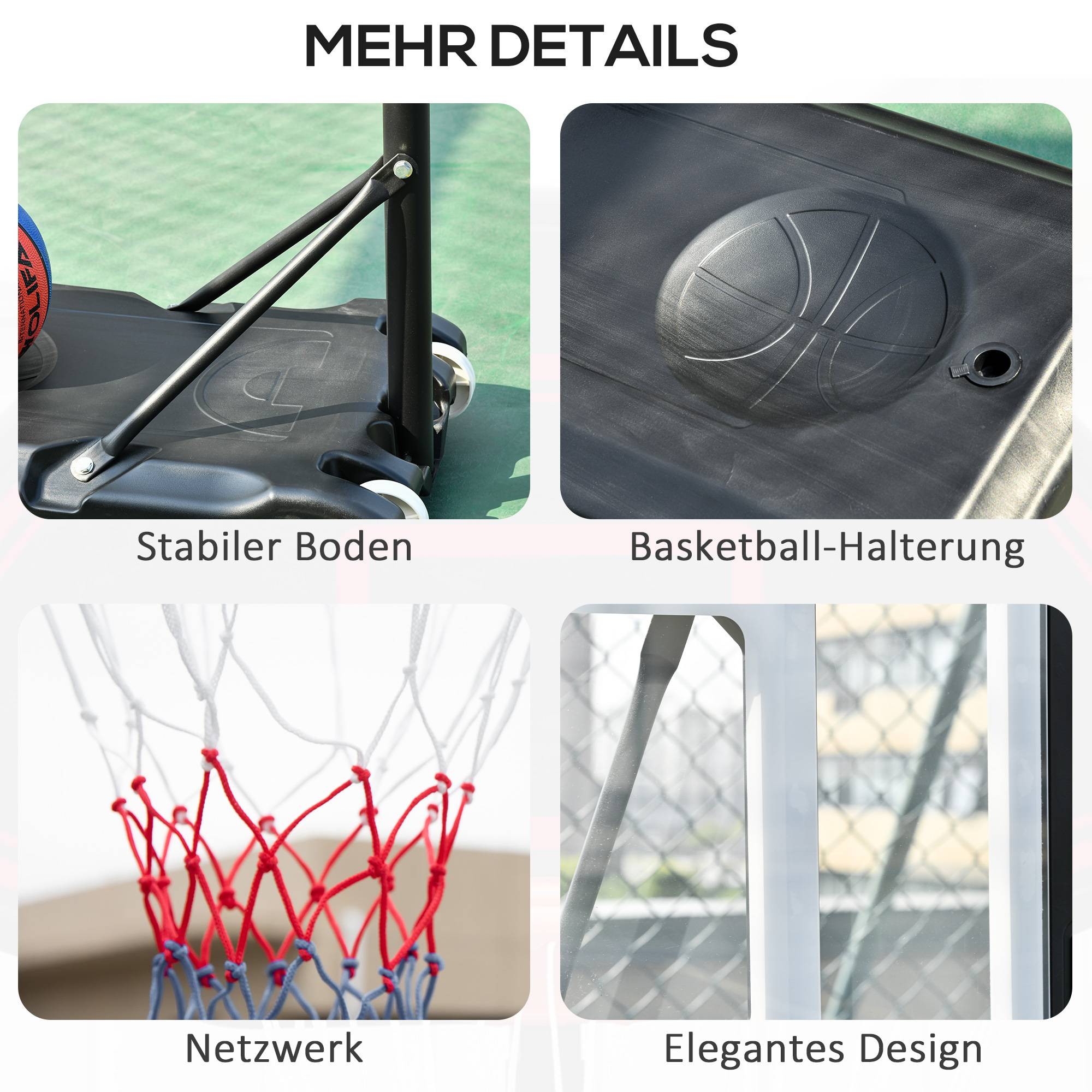 ComfortXL - Panier de basket mobile acier noir hauteur réglable 156-210 cm intérieur extérieur pour adolescents sur roulettes - Image 7