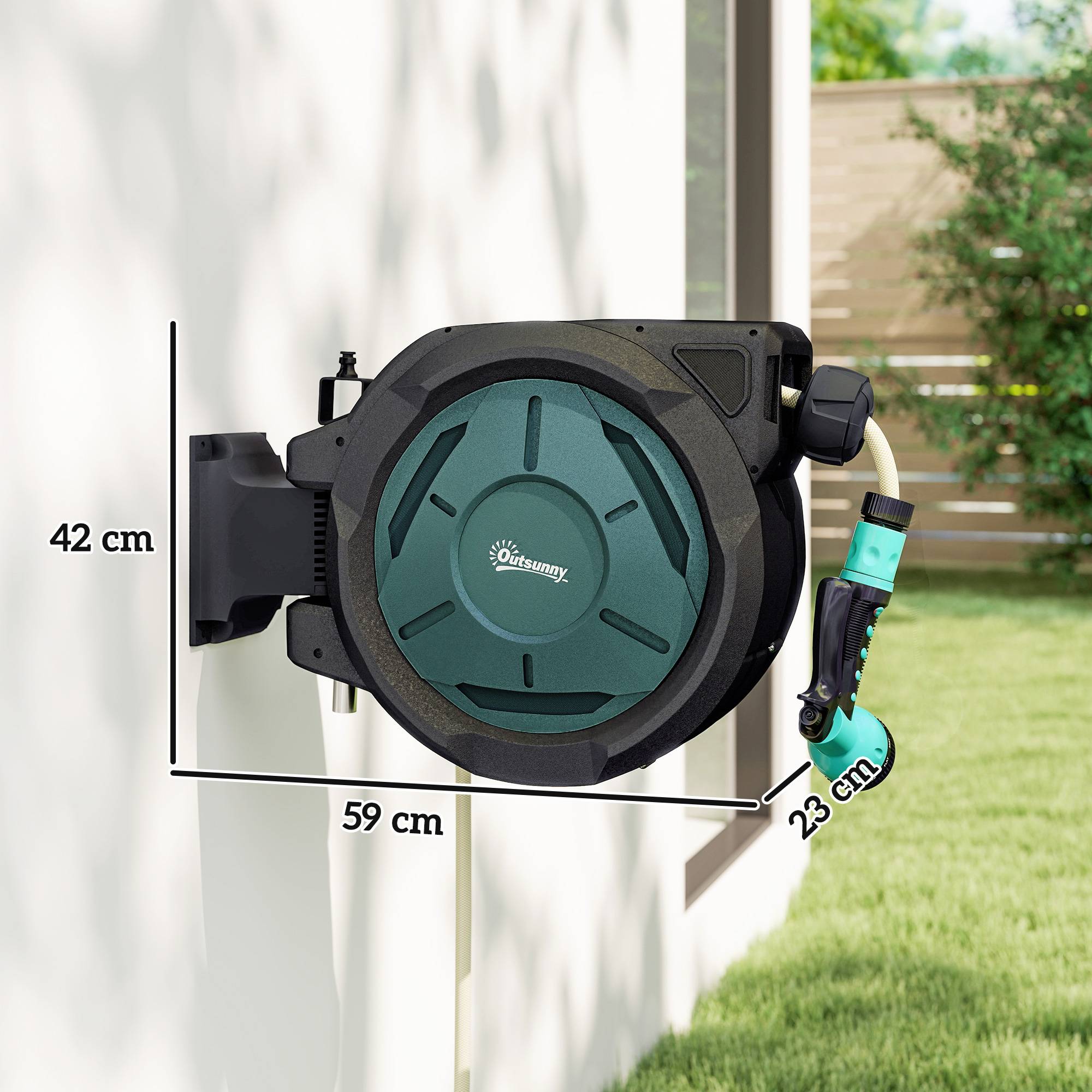 Outsunny - Enrouleur Tuyau Arrosage Mural 25 m x Ø 15 mm - Rétractable Automatique Pivotant à 180° - Buse à 7 Modes - vert - Outsunny - Image 3