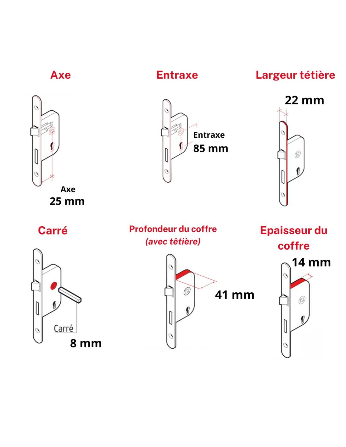 Boitier de serrure encastrable à cylindre pour menuiserie métallique, axe 25mm, bouts carrés, zingué - THIRARD - Image 4