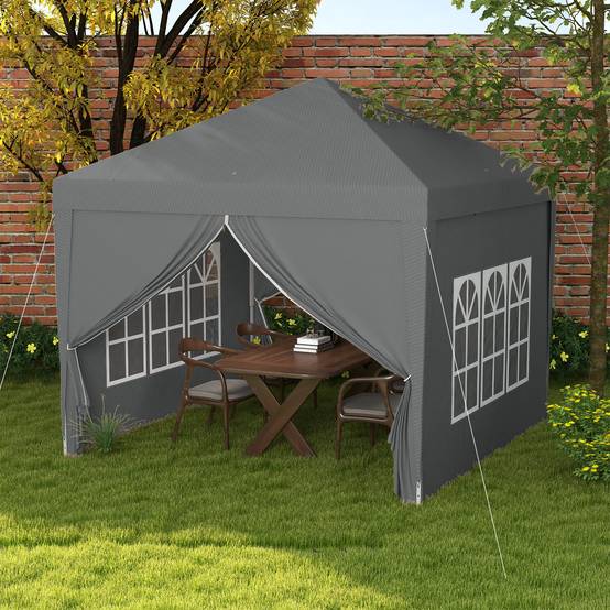 Tente pliante pop-up 3x3m avec 4 parois latérales anti-UV et sac de transport (Gris) - Image 3