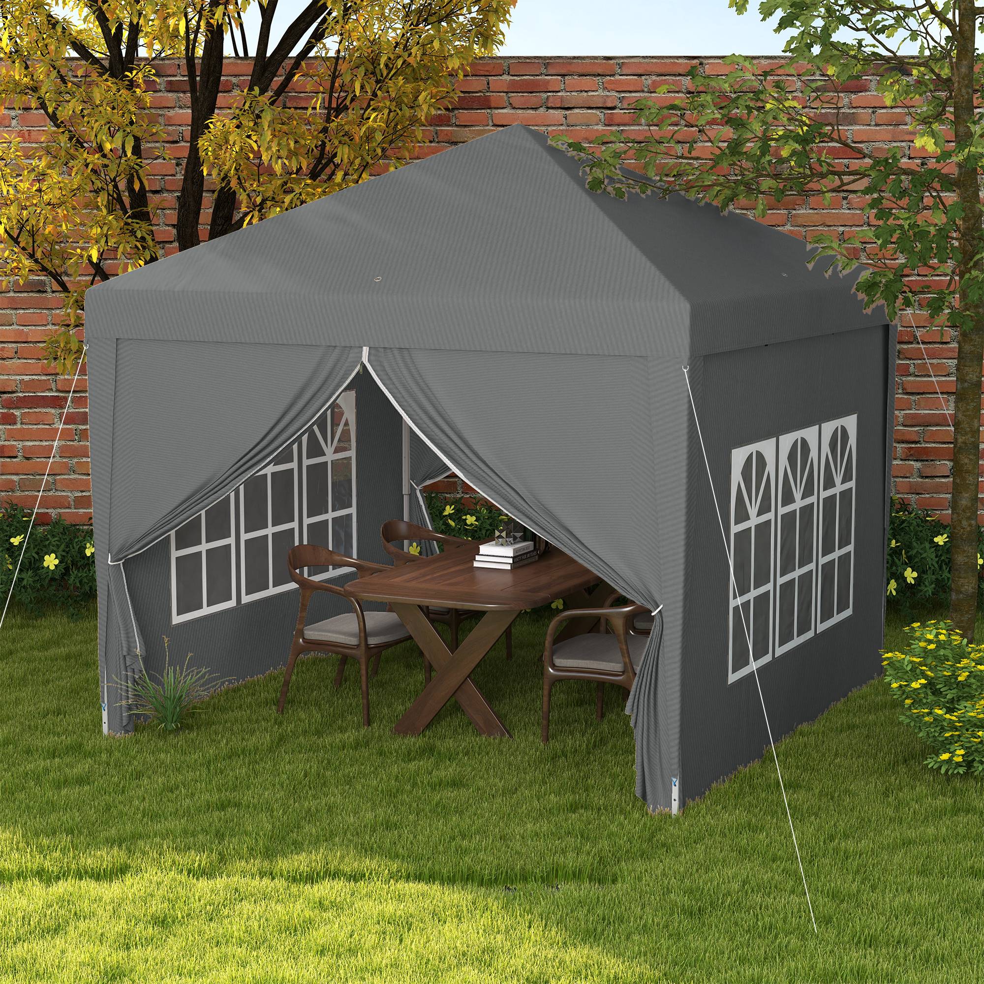 Tente pliante pop-up 3x3m avec 4 parois latérales anti-UV et sac de transport (Gris) - Image 3