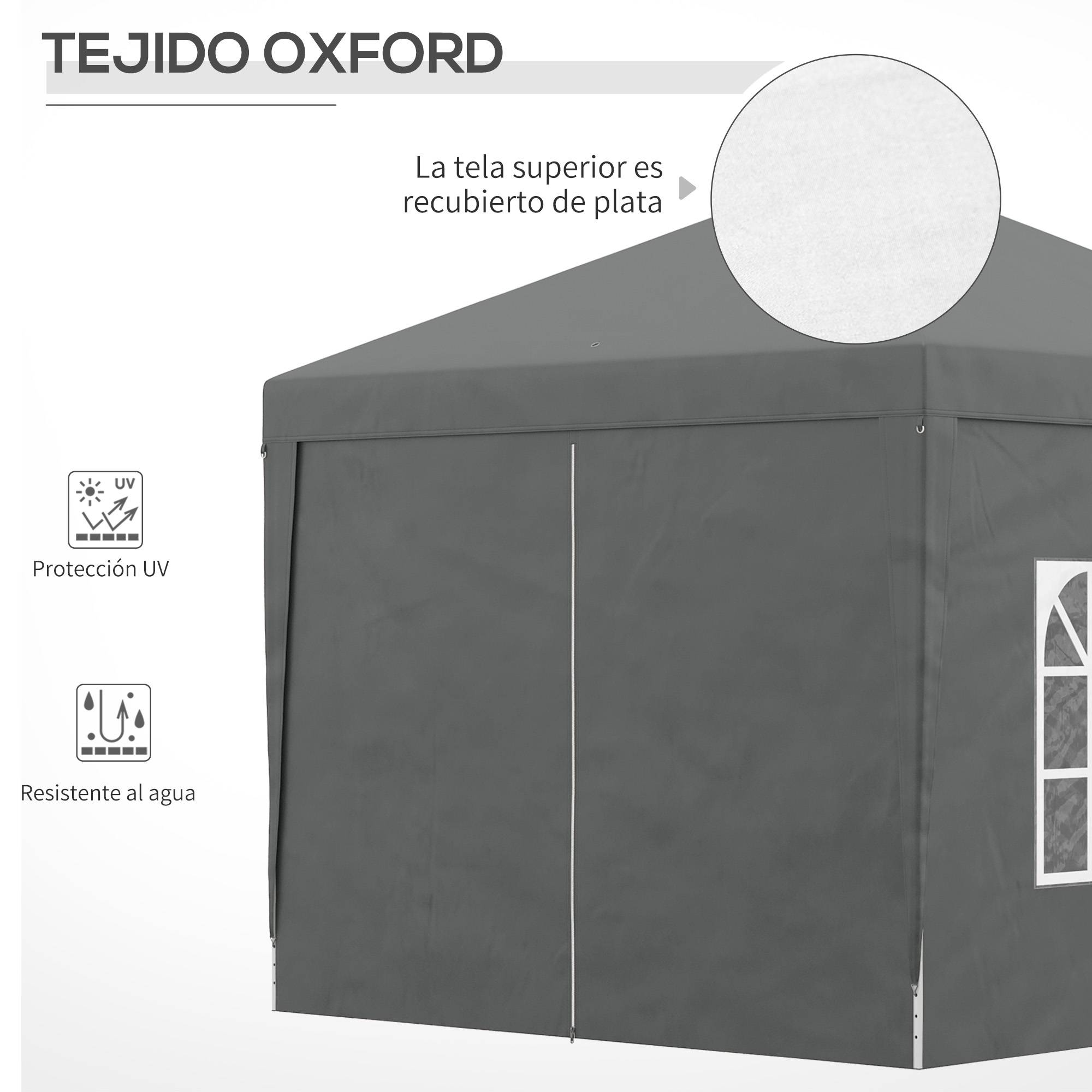 Tente pliante pop-up 3x3m avec 4 parois latérales anti-UV et sac de transport (Gris) - Image 8