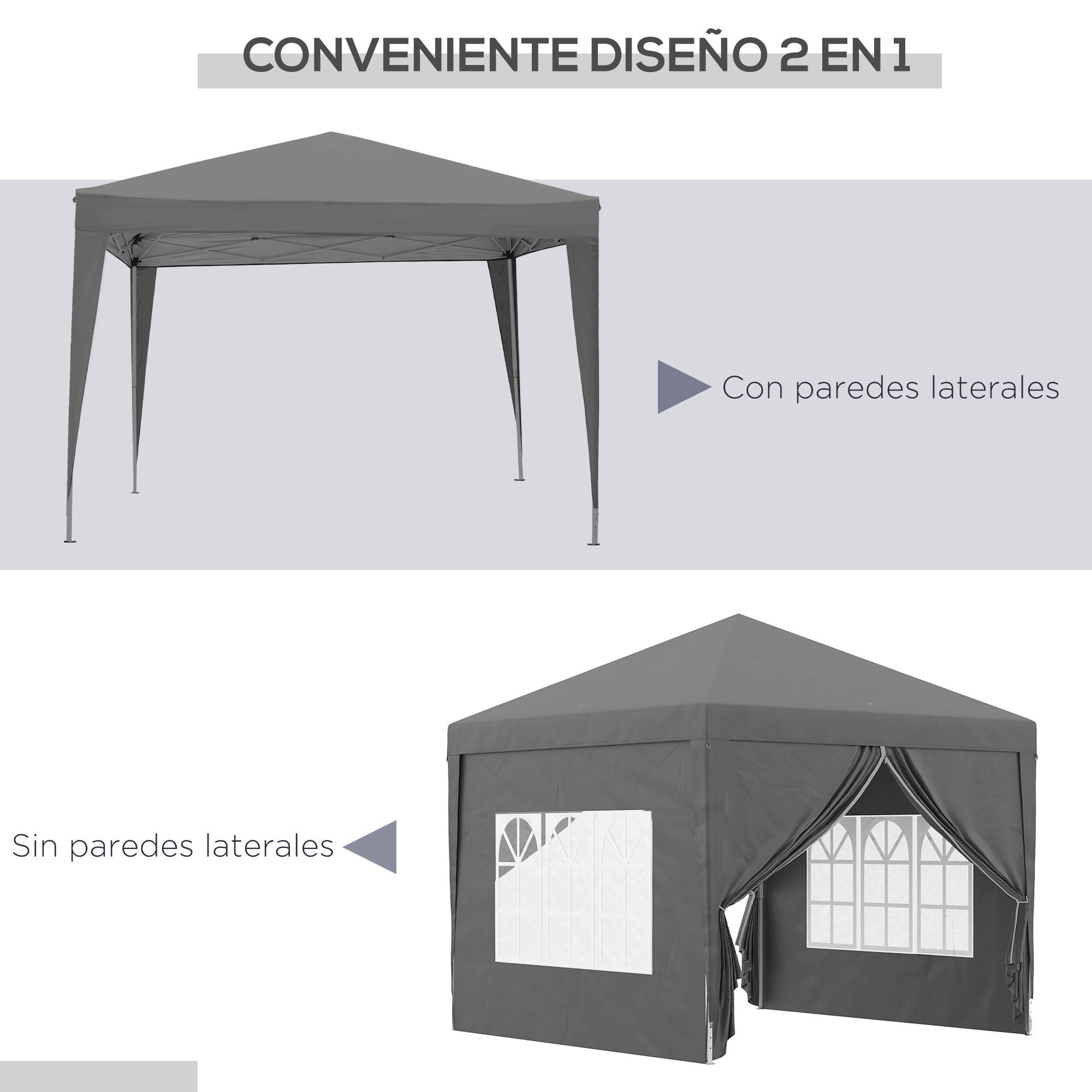 Tente pliante pop-up 3x3m avec 4 parois latérales anti-UV et sac de transport (Gris) - Image 6