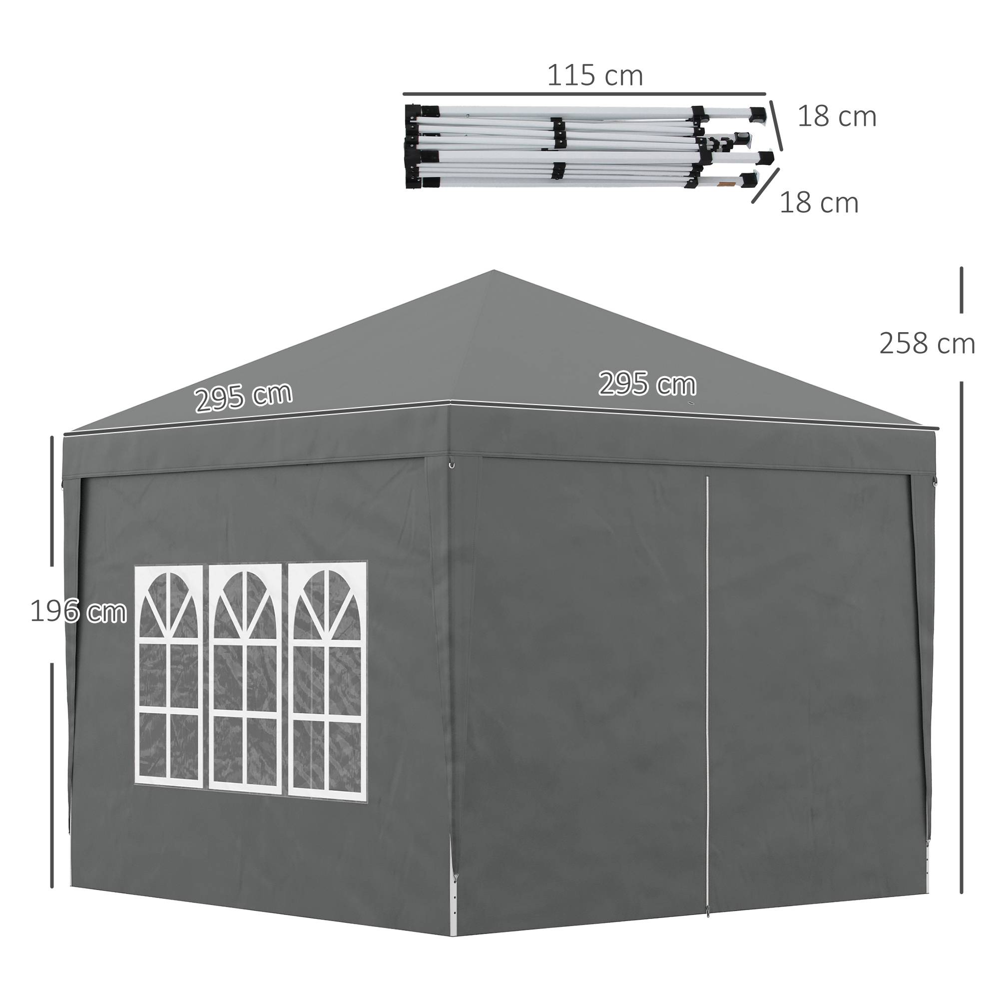 Tente pliante pop-up 3x3m avec 4 parois latérales anti-UV et sac de transport (Gris) - Image 5