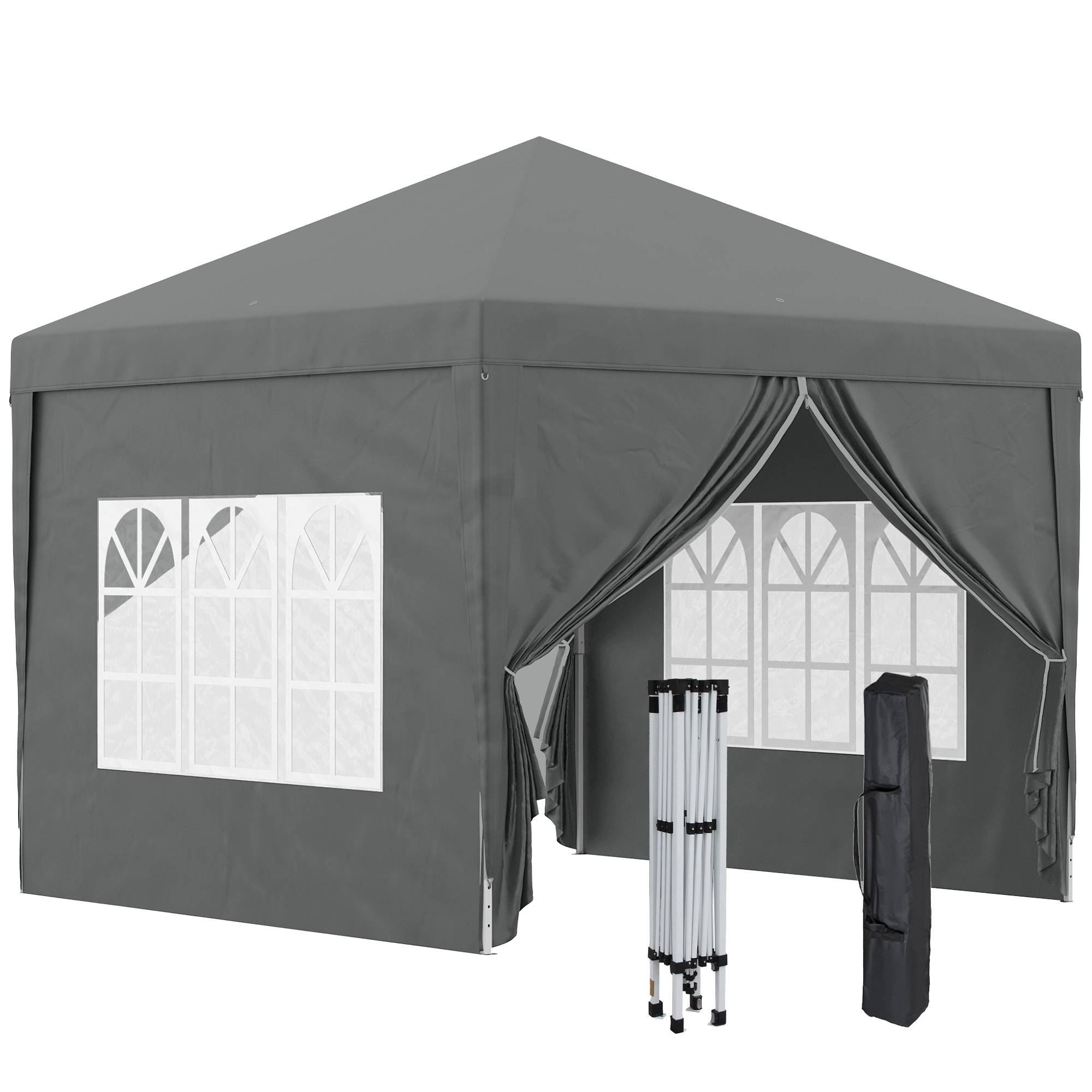 Tente pliante pop-up 3x3m avec 4 parois latérales anti-UV et sac de transport (Gris) - Image 1