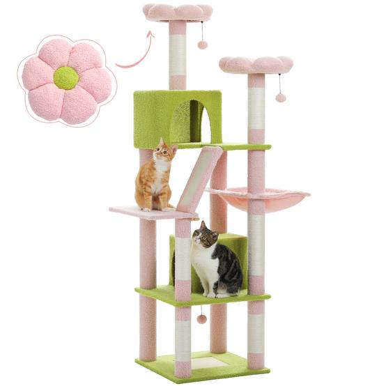 Grand Arbre à Chat Multi-Niveaux 180 cm Fleur Rose PAWZ Road - Image 1