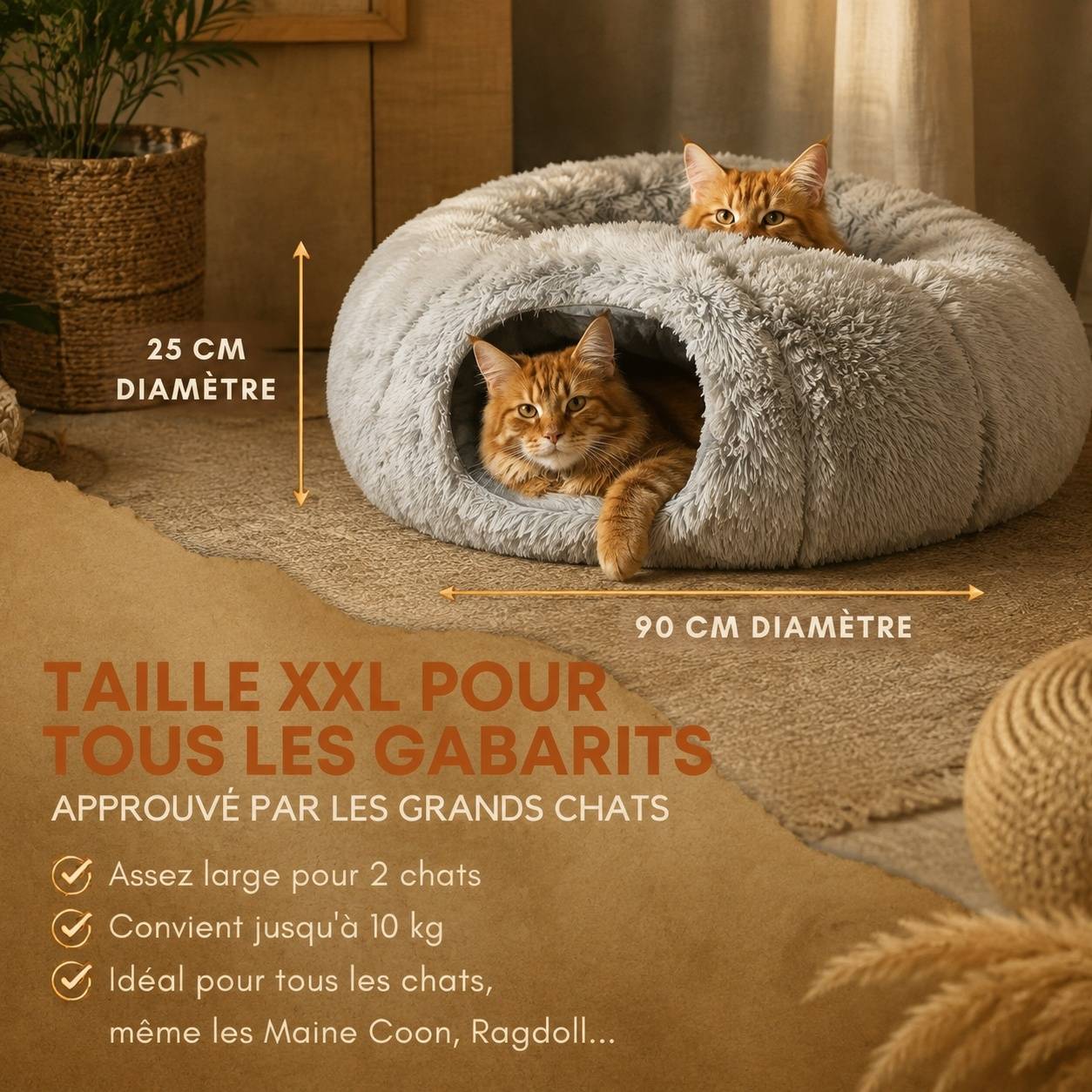 Tunnel à Chat Pelucheux Doux Extensible Connectable Pour Activité Physique - Image 5