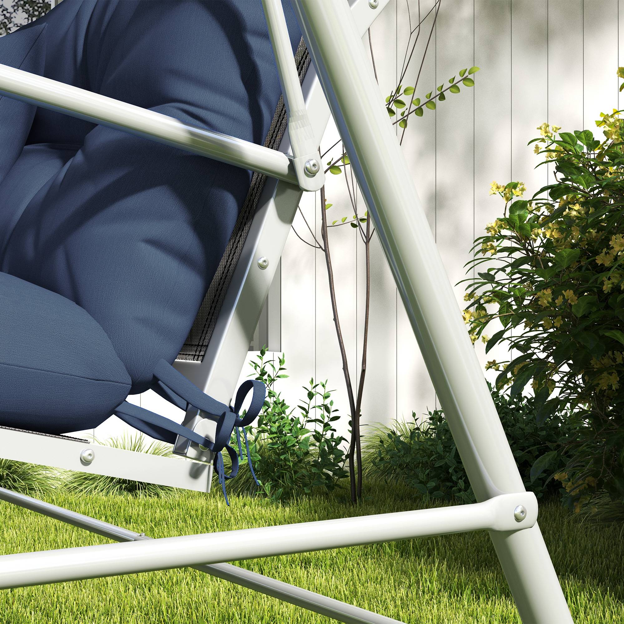 ComfortXL - Coussins banc de jardin polyester 150 x 50 cm bleu marine lot de 4 déperlants avec liens de fixation - Image 9