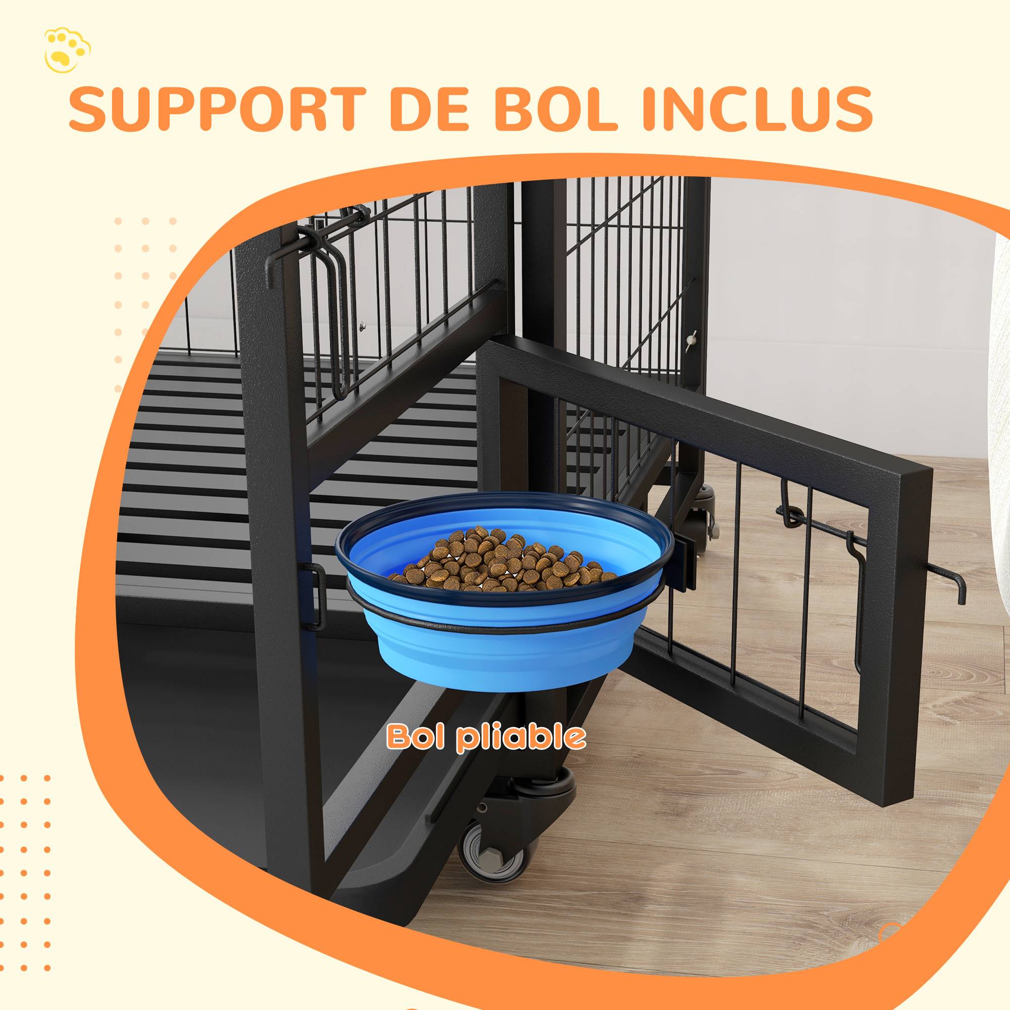 Sans Marque - Cage pour chien cage de transport sur roulettes avec support de gamelle plateau amovible 2 portes verrouillables - Image 7