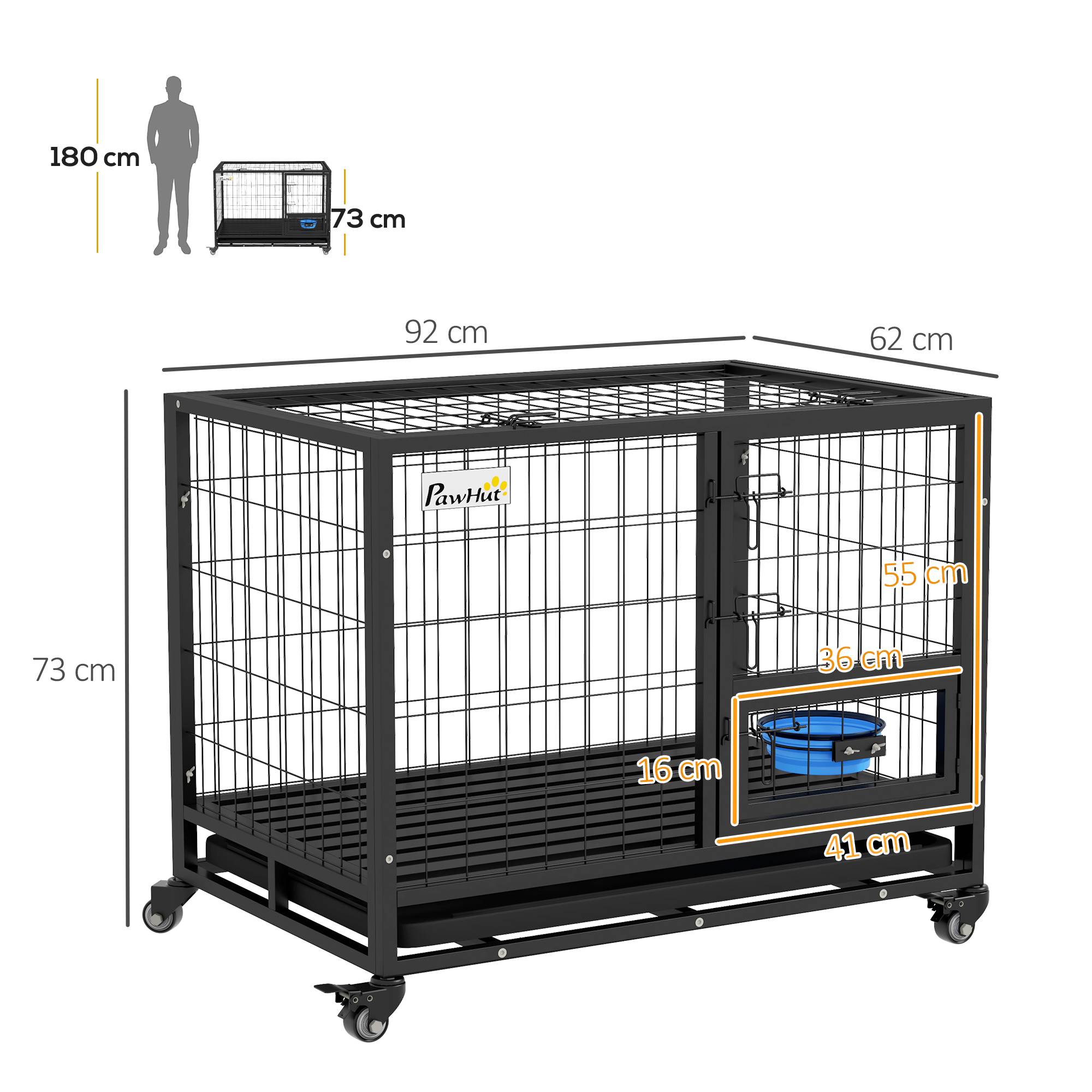 Sans Marque - Cage pour chien cage de transport sur roulettes avec support de gamelle plateau amovible 2 portes verrouillables - Image 5