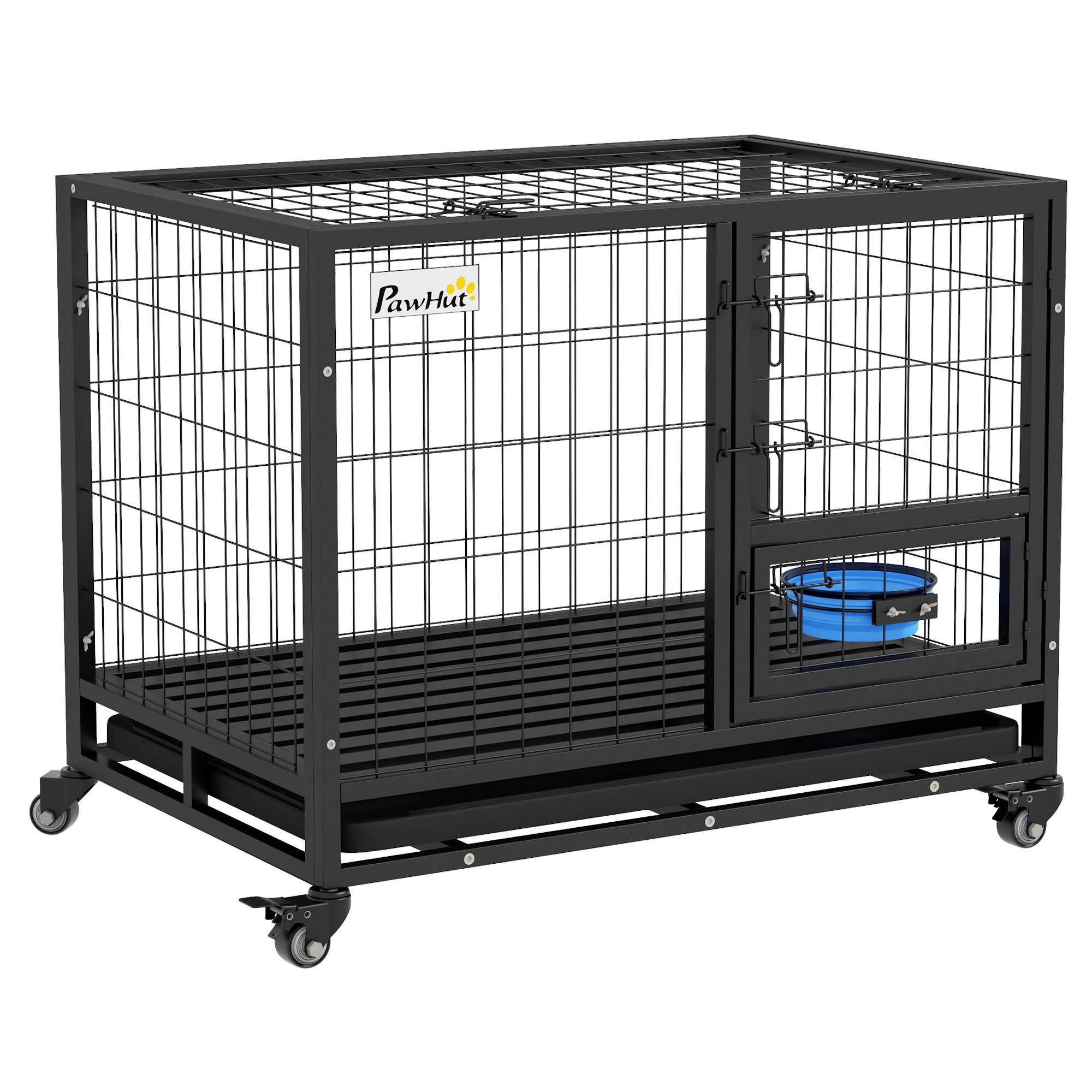 Sans Marque - Cage pour chien cage de transport sur roulettes avec support de gamelle plateau amovible 2 portes verrouillables - Image 1