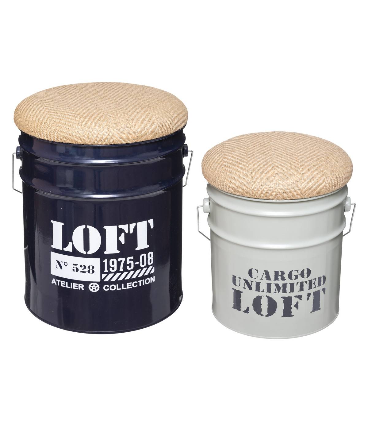 Lot de 2 Poufs Bidons & Coffres de rangement en Métal style industriel - Image 1