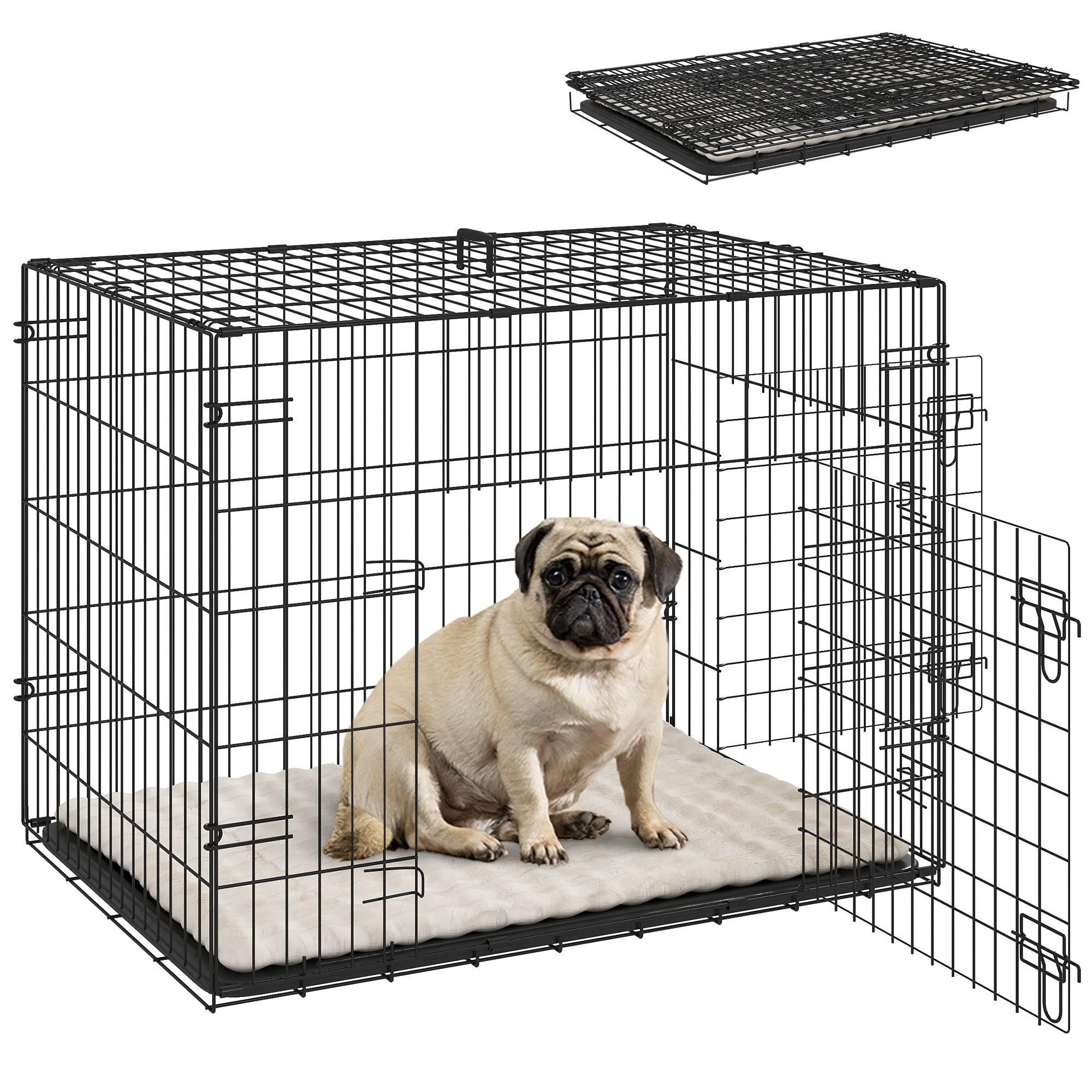 Sans Marque - Cage pour chien cage de transport pour chien pliable avec 2 portes plateau amovible coussin lavable 75x48,5x53cm noir - Image 1