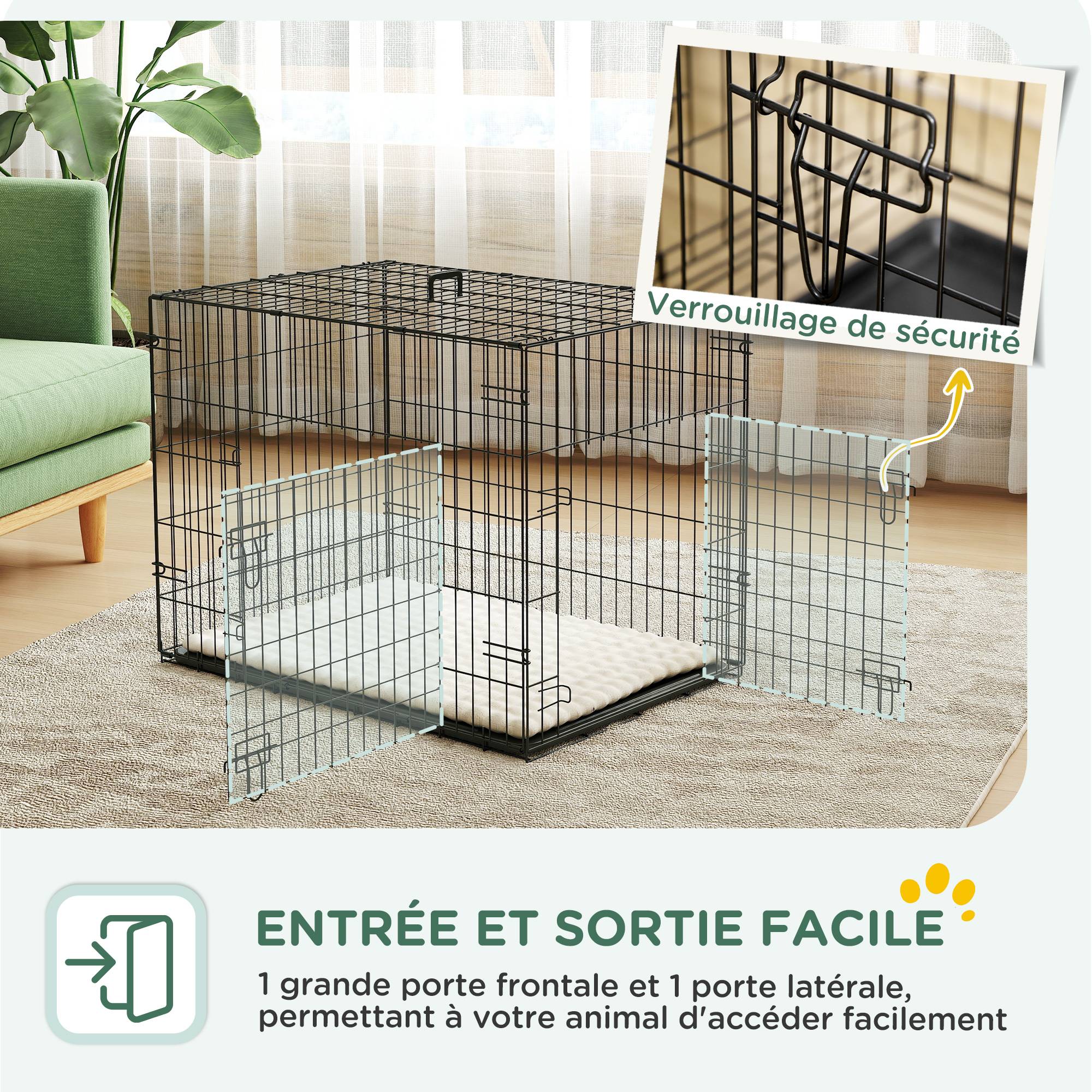 Sans Marque - Cage pour chien cage de transport pour chien pliable avec 2 portes plateau amovible coussin lavable 75x48,5x53cm noir - Image 7