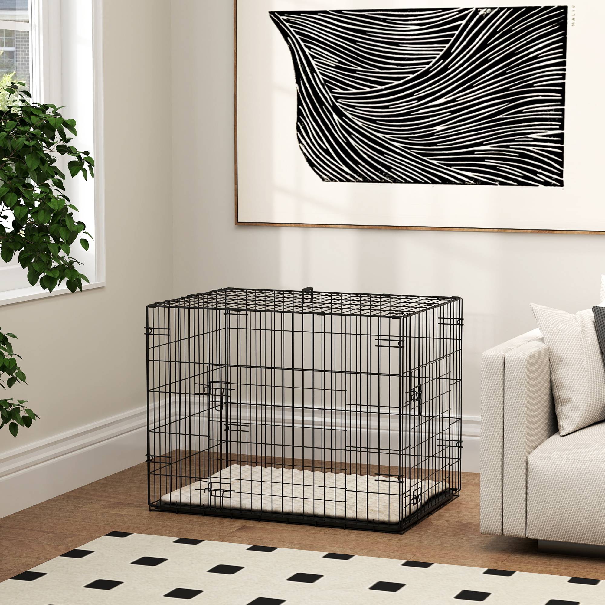 Sans Marque - Cage pour chien cage de transport pour chien pliable avec 2 portes plateau amovible coussin lavable 75x48,5x53cm noir - Image 10