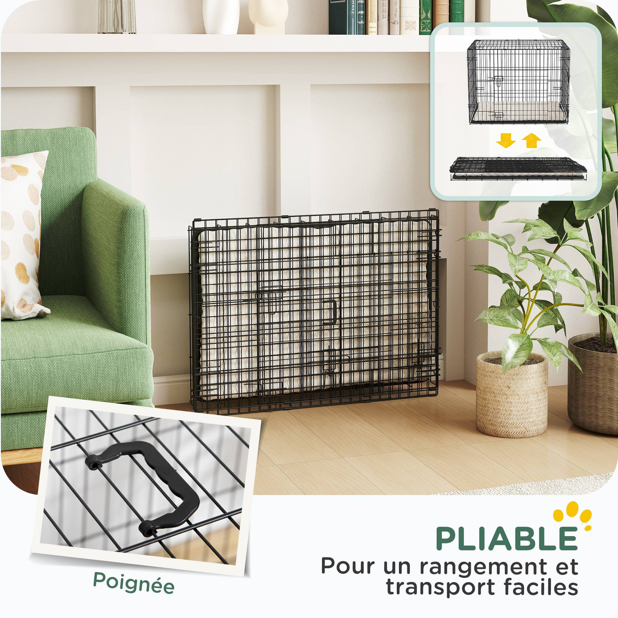 Sans Marque - Cage pour chien cage de transport pour chien pliable avec 2 portes plateau amovible coussin lavable 75x48,5x53cm noir - Image 9