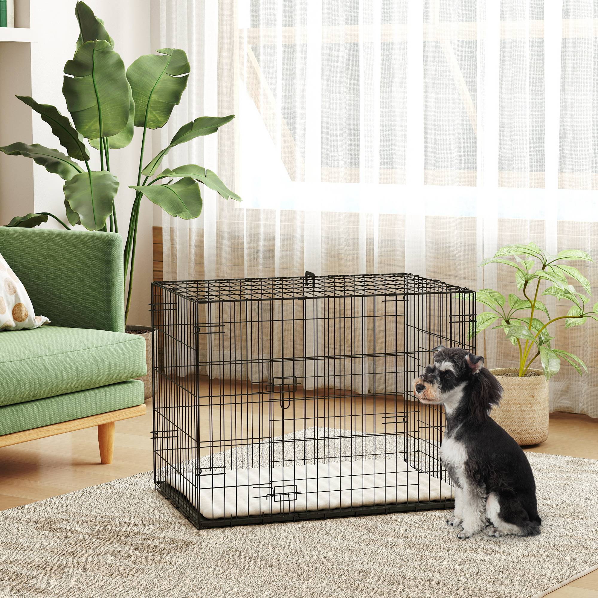 Sans Marque - Cage pour chien cage de transport pour chien pliable avec 2 portes plateau amovible coussin lavable 75x48,5x53cm noir - Image 3