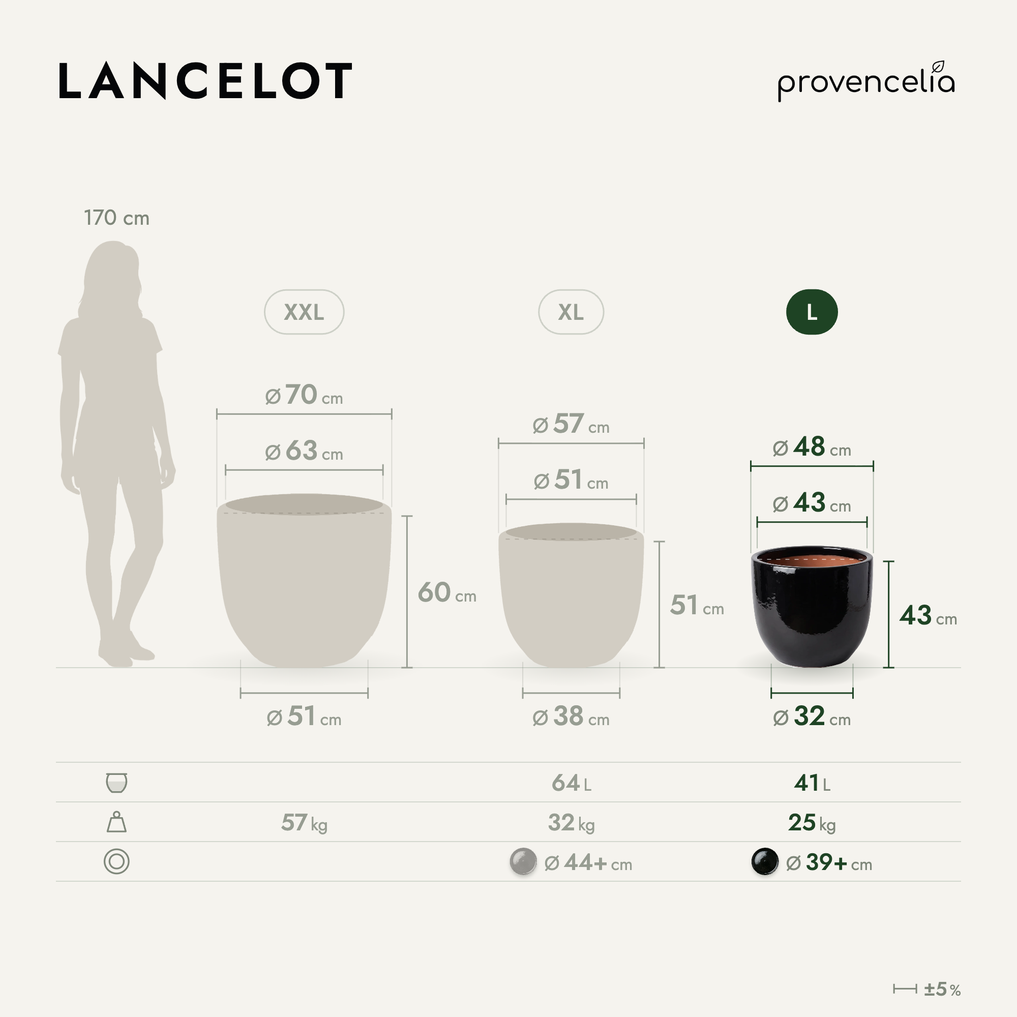 Provencelia - Pot LANCELOT 48x43cm noir - Image 2