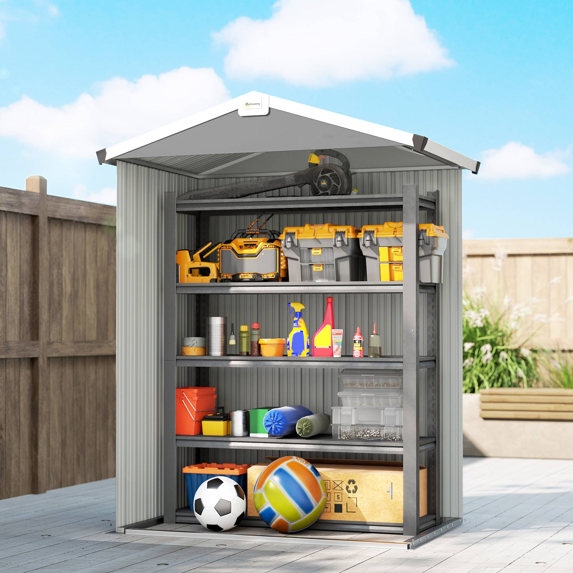 Abri de jardin acier galvanisé rangement extérieur double porte 133x87x178cm gris argent - ComfortXL Outdoor Living - Image 10