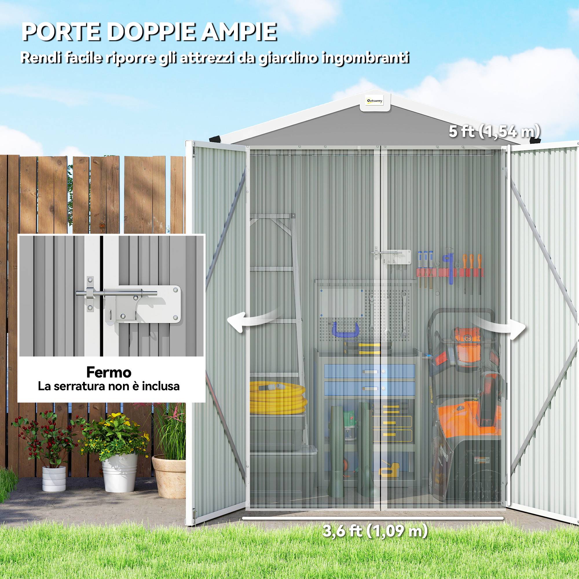 Abri de jardin acier galvanisé rangement extérieur double porte 133x87x178cm gris argent - ComfortXL Outdoor Living - Image 6