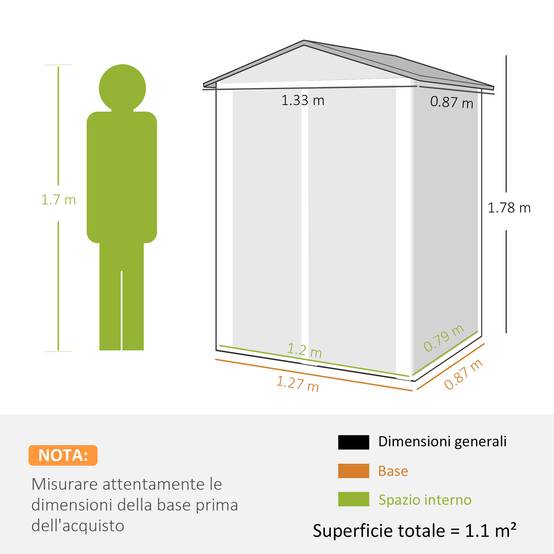 Abri de jardin acier galvanisé rangement extérieur double porte 133x87x178cm gris argent - ComfortXL Outdoor Living - Image 5