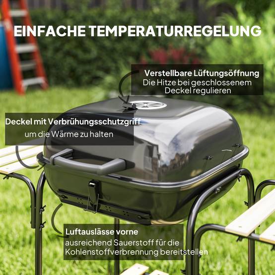 PANGIVO - Barbecue chariot à charbon acier noir 98 x 54 x 91 cm - PANGIVO - Image 7