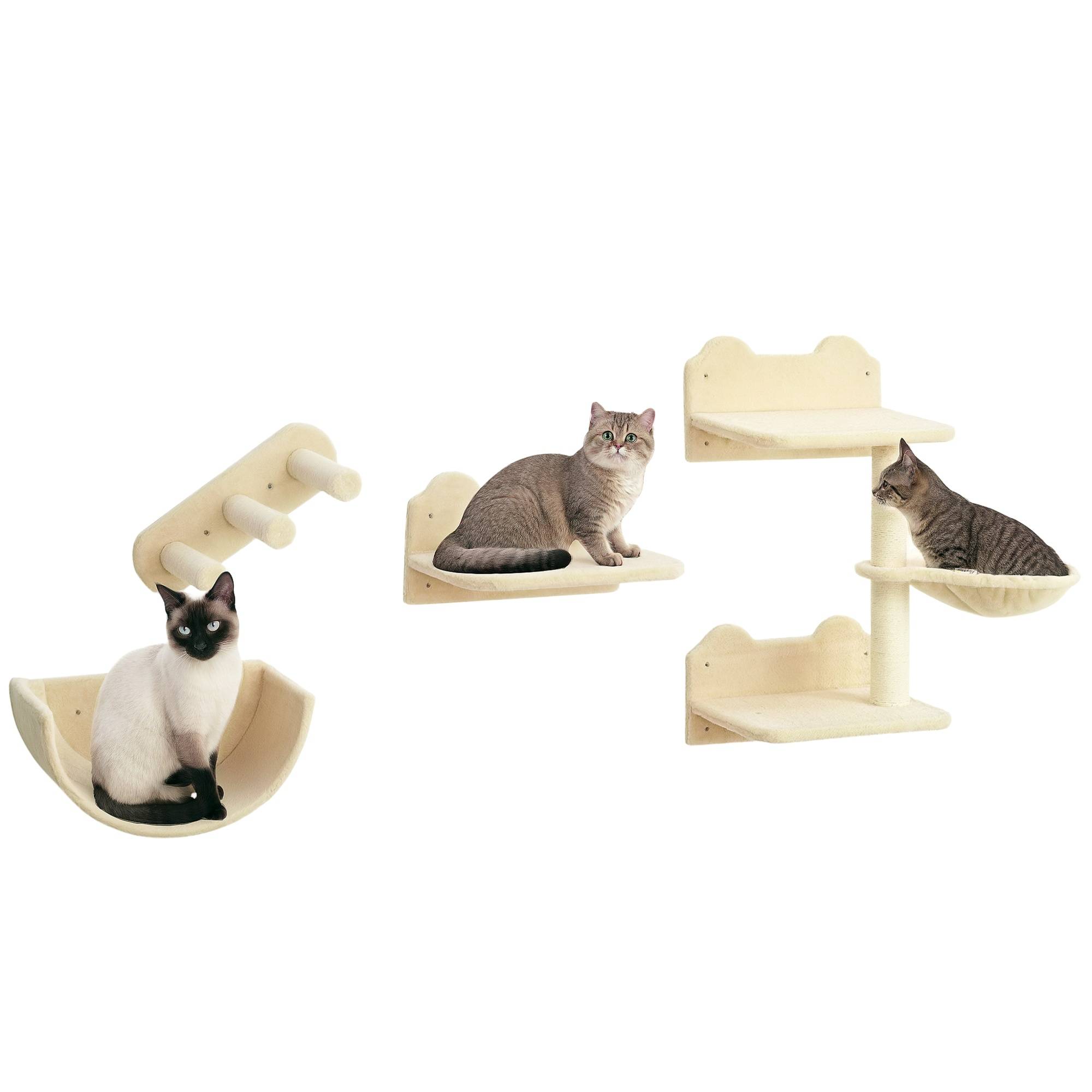 Set mur d'escalade pour chat, 4 pièces, échelle, hamac, plateforme, arbre à chat, beige