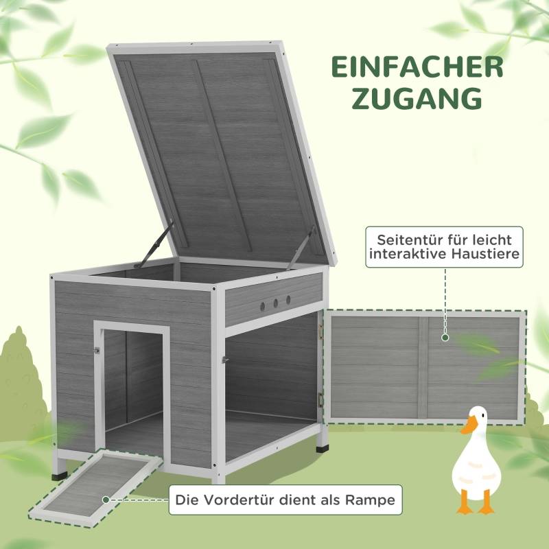 Abri Canards Poulailler Bois Sapin Toit Bitumé Ouvrant Nettoyage Facile Gris - ComfortXL Outdoor Living - Image 5