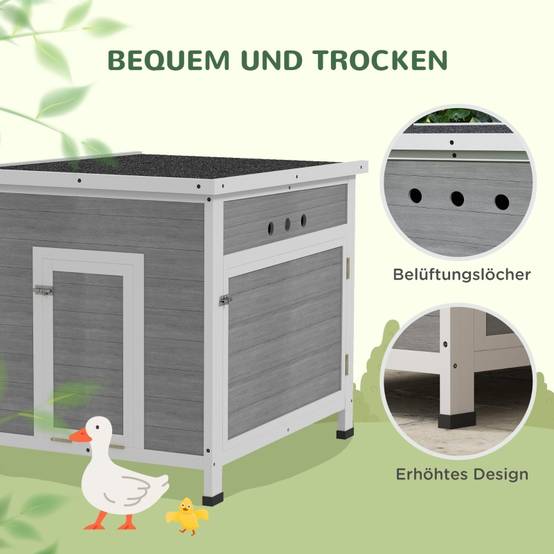 Abri Canards Poulailler Bois Sapin Toit Bitumé Ouvrant Nettoyage Facile Gris - ComfortXL Outdoor Living - Image 4
