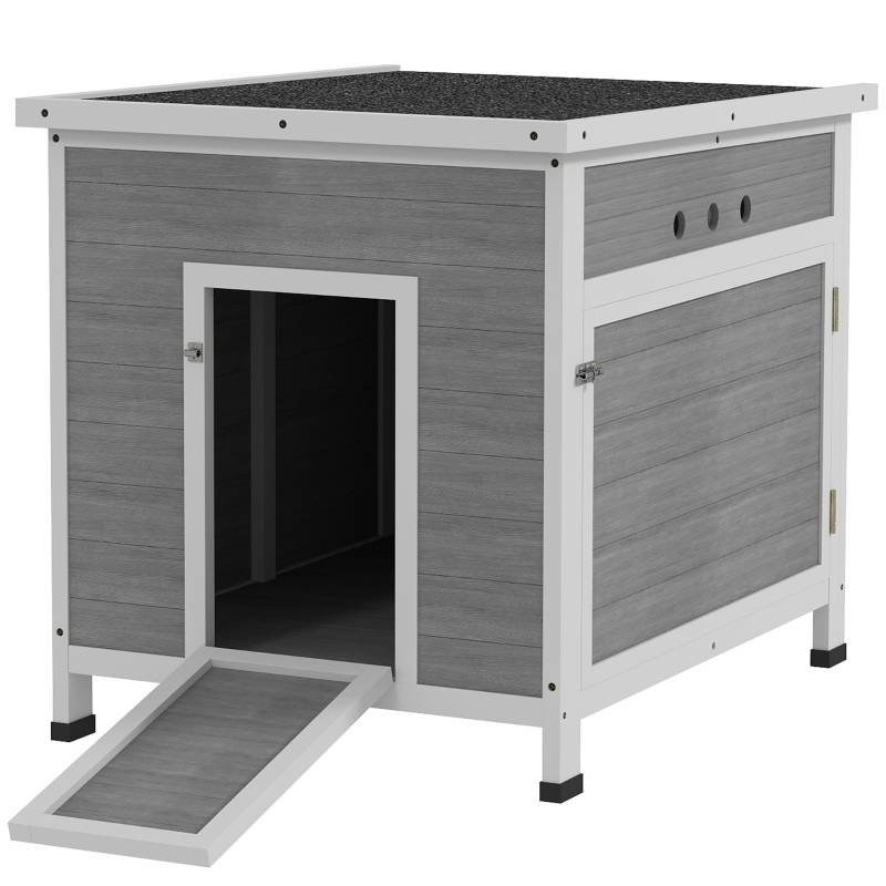 Abri Canards Poulailler Bois Sapin Toit Bitumé Ouvrant Nettoyage Facile Gris - ComfortXL Outdoor Living - Image 2