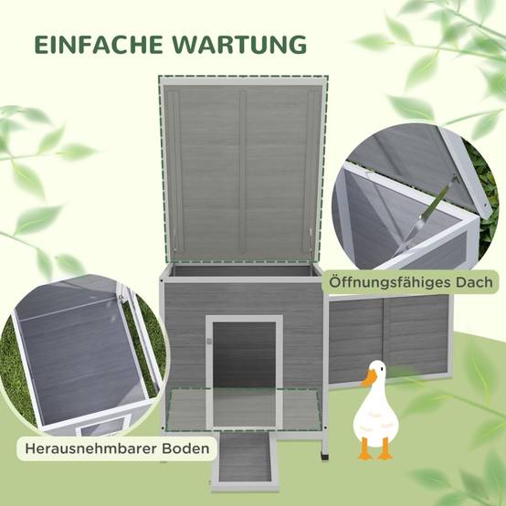 Abri Canards Poulailler Bois Sapin Toit Bitumé Ouvrant Nettoyage Facile Gris - ComfortXL Outdoor Living - Image 3