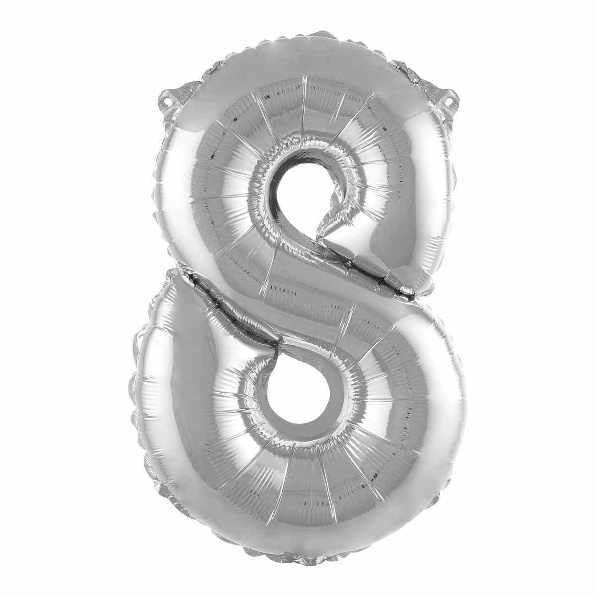 Ballon Gonflable Métallisé "Chiffre 8" 40cm Argent - Image 1