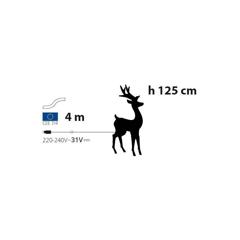 Lotti - Renne lumineux 3D H125cm fil tressé crème et marron 240 LED ambré fixe Smart Connect 31V professionnel Lotti - Image 3