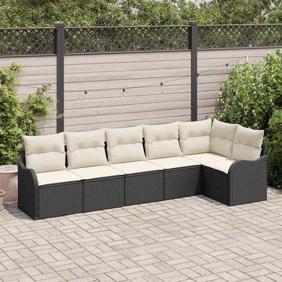 Salon de Jardin 6 Places en Poly Rotin Tressé Modulable pour Terrasse Noir – ComfortXL Outdoor Living - Image 1