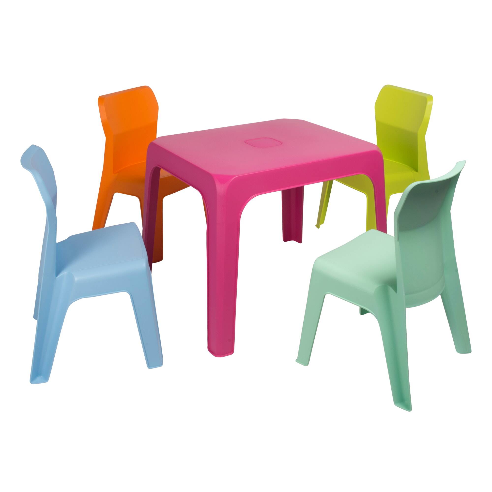 Set 4+1 chaises-table pour enfants intérieur, extérieur bleu ciel/fuchsia/orange/vert citron/menthe JAN garbar - Image 1