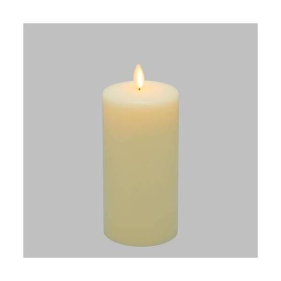 Bougie lumineuse LED cylindrique en cire ivoire flamme vacillante piles 15cm Timer blanc chaud Lotti - Image 1