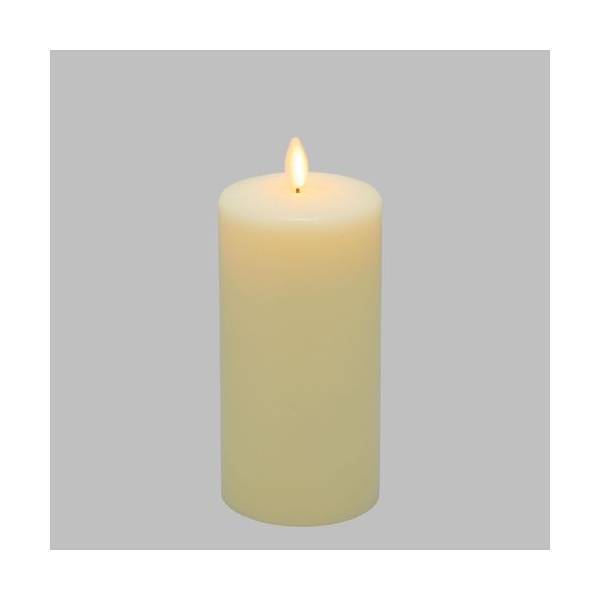 Bougie lumineuse LED cylindrique en cire ivoire flamme vacillante piles 15cm Timer blanc chaud Lotti - Image 1