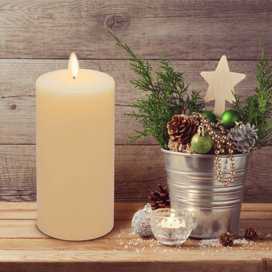 Bougie lumineuse LED cylindrique en cire ivoire flamme vacillante piles 15cm Timer blanc chaud Lotti - Image 2