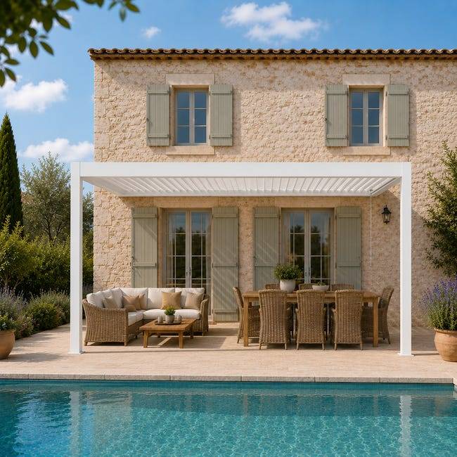 Pergola Bioclimatique Aluminium Adossée Blanc 5x3,5 Manuelle S ORIAL France - Image 5