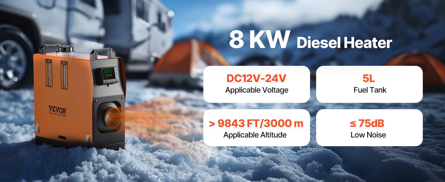 Vevor - VEVOR Chauffage diesel 8kW 12-24V, 0-40°C, télécom., écran couleur, faible bruit - Image 9