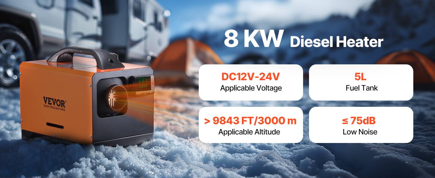 Vevor - VEVOR Chauffage diesel 8kW 12-24V, 0,18-0,36L/h, 0-40°C, télécom., écran couleur - Image 9