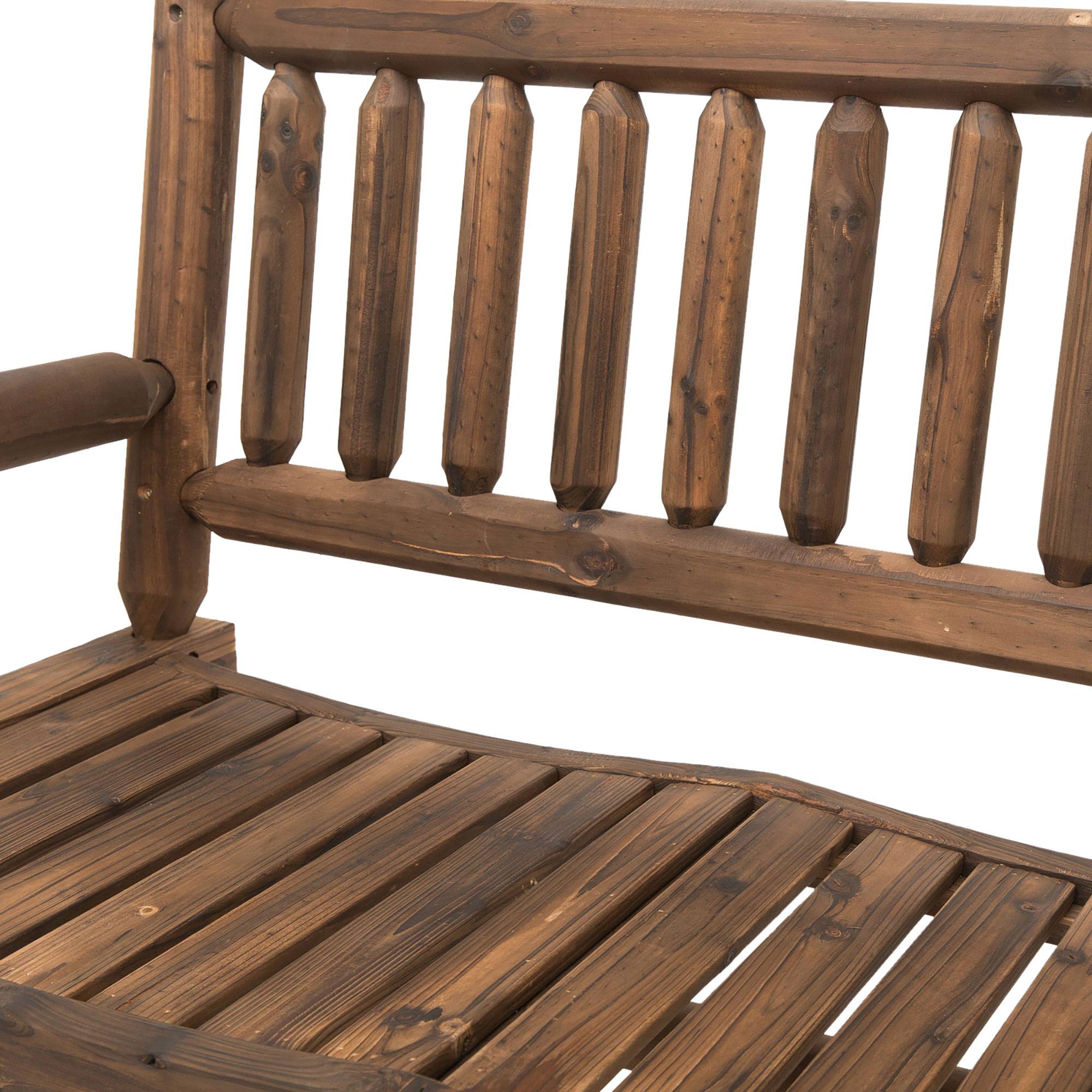 Outsunny - Banc à bascule de jardin 2 places style rural chic dossier accoudoirs aspect rondins de bois assise à lattes sapin traité carbonisation - Outsunny - Image 4