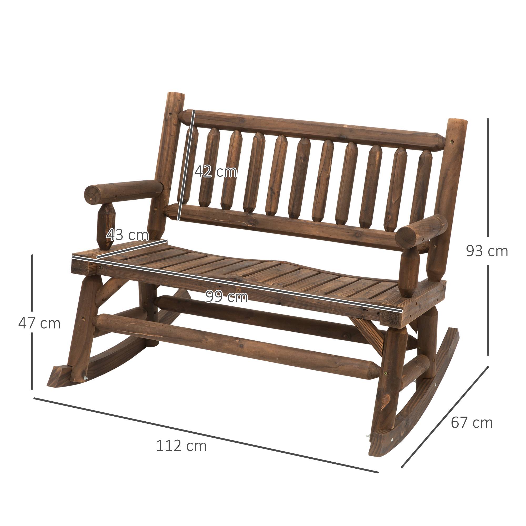 Outsunny - Banc à bascule de jardin 2 places style rural chic dossier accoudoirs aspect rondins de bois assise à lattes sapin traité carbonisation - Outsunny - Image 3