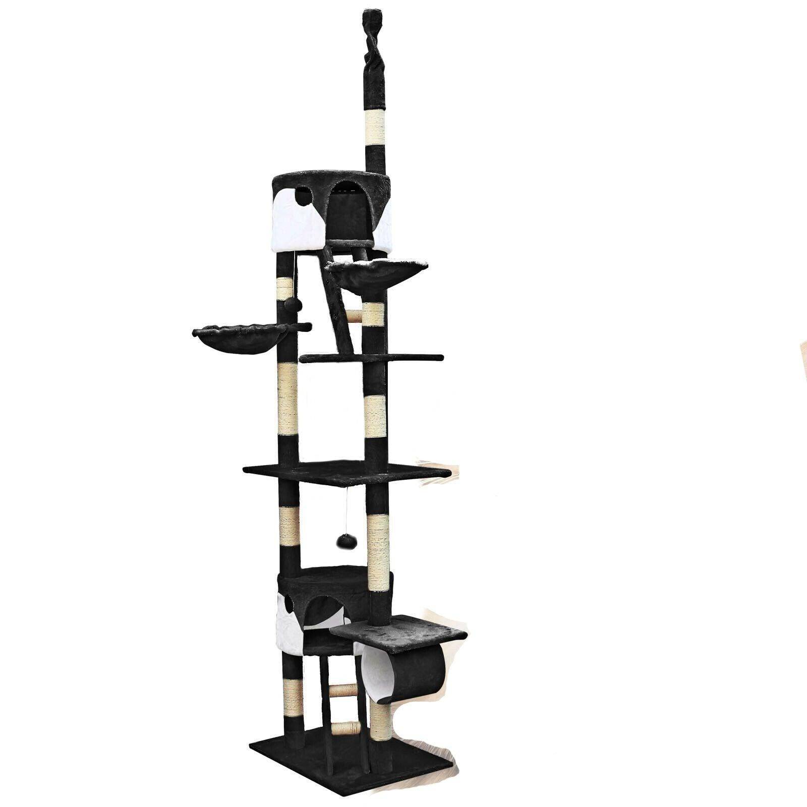 Arbre à chat plafond corde en sisal griffoir grattoir XXL escalade noir et blanc