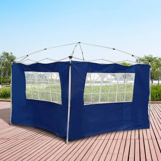 2 parois laterales pour tentes 3x3 m, 300x200 cm, parois de rechange pour cenador en toile Oxford avec fenetre, jardin, bleu - Image 2