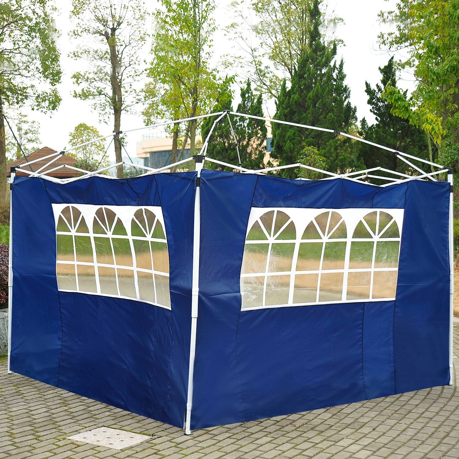 2 parois laterales pour tentes 3x3 m, 300x200 cm, parois de rechange pour cenador en toile Oxford avec fenetre, jardin, bleu - Image 3