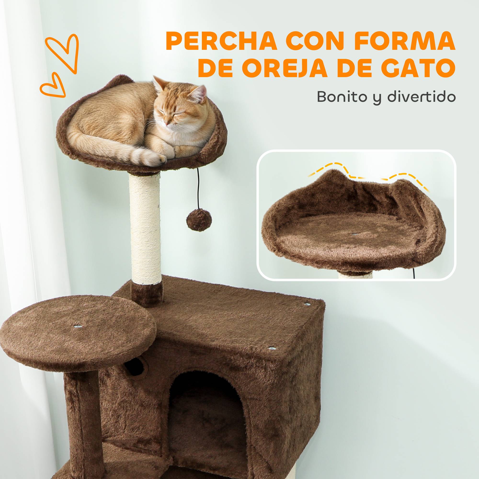 Arbre à chat à griffer 160 cm avec plateformes, lit, 2 niches, hamac, échelle, poteaux en sisal marron - Image 7